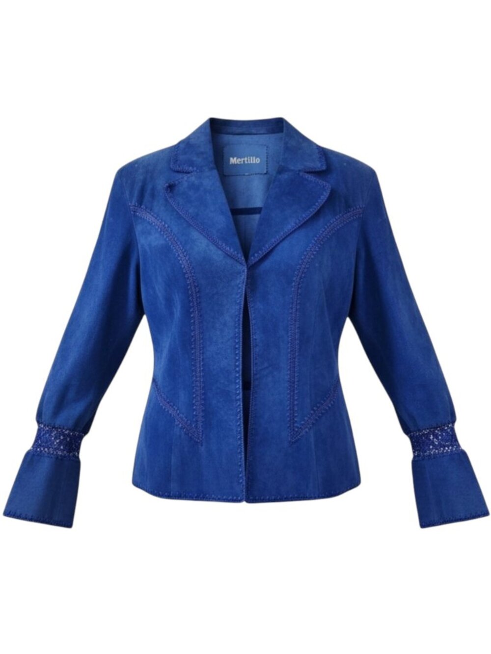 Vintage Mertillo Cobalt Blue Suede Jacket Boho Bell Sleeve Medium Y2K